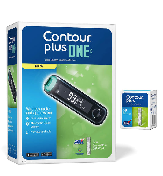 CONTOUR PLUS BLOOD GLUCOSE + 50 STRIPS جهاز عرض استبدال