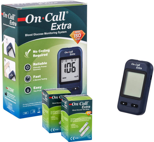 ON CALL EXTRA BLOOD GLUCOSE +50TEST STRIPS هدية