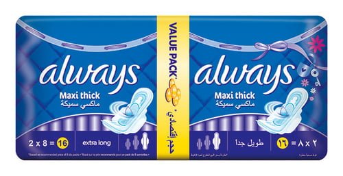 فوط صحية ليلية ماكسي ناعمة للغاية من ألويز، 16 قطعة، مقاس 16-16