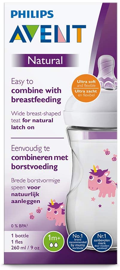 AVENT NATURAL BIBERON 1M+ 260ML SCF070/25 يونيكورن