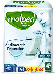 فوط صحية طويلة مضادة للبكتيريا من مولبد، 8+1 فوطة مجانية