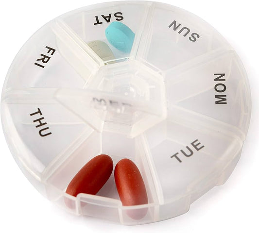 Circular weekly medication dosage organizer