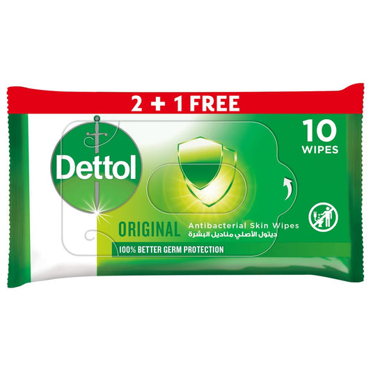DETTOL ORIGINAL 10 WIPES مناديل معقمة (2+1) FREE