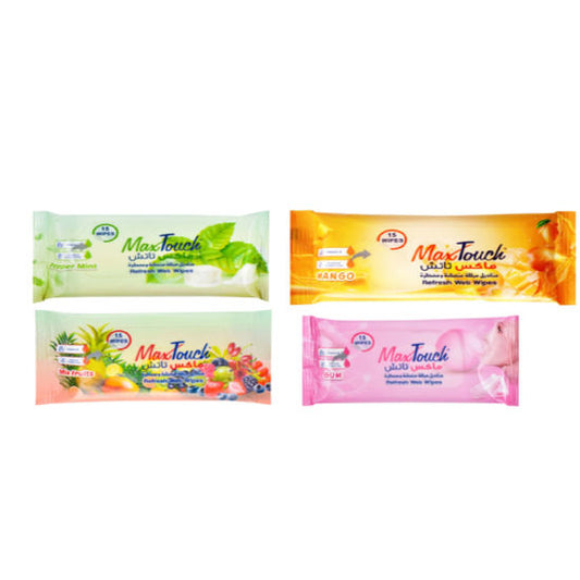 MAX TOUCH WET WIPES 15 WIPES ستاند 36 قطعة مشكل
