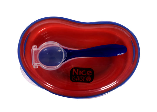 NICE BABY PLATE WITH SPOON (8355) طبق غذاء احمر