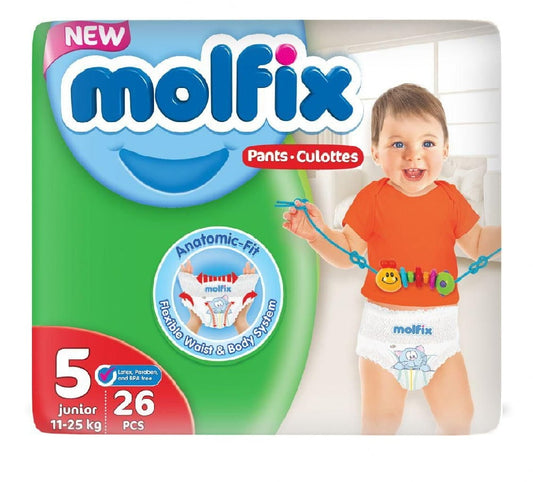 MOLFIX 5 DIAPERS JUNIOR PANTS 11-25KG 26PCS مصرى