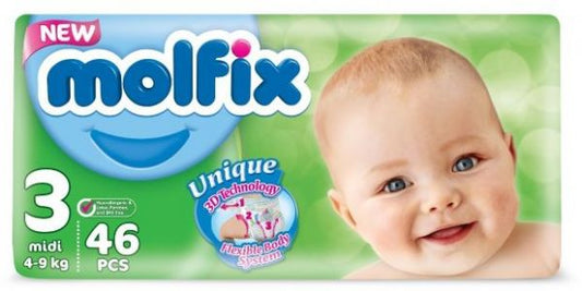 MOLFIX 3 DIAPERS MIDI (3) 4-9KG 46PCS مصري