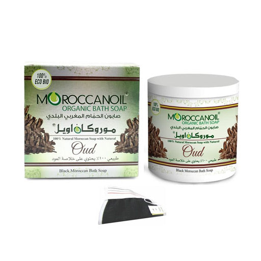 صابون زيت مغربي بالعود 250 مل شامبو+ليفة مغربي