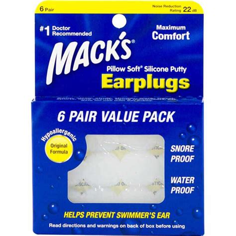 MACKS ADULT SILICONE EAR PLUGS (PACK 6)