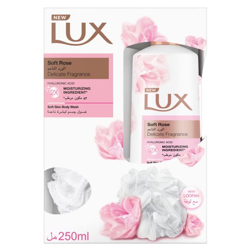 لوكس جل الاستحمام سوفت روز 250 مل + لوفه هدية (خصم 15)