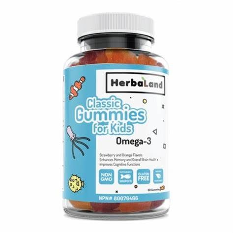 علكة هيربالاند للأطفال نباتية أوميجا 3، 60 علكة