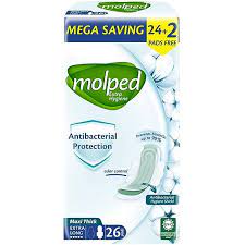 فوط صحية طويلة ماكسي مضادة للبكتيريا من مولبد، 24+2 فوطة مجانية