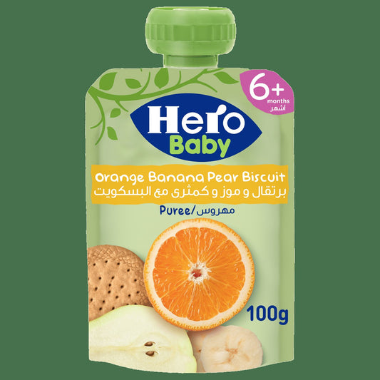 HERO BABY ORANGE BANANA PEAR BISCUIT 100GM مهروس