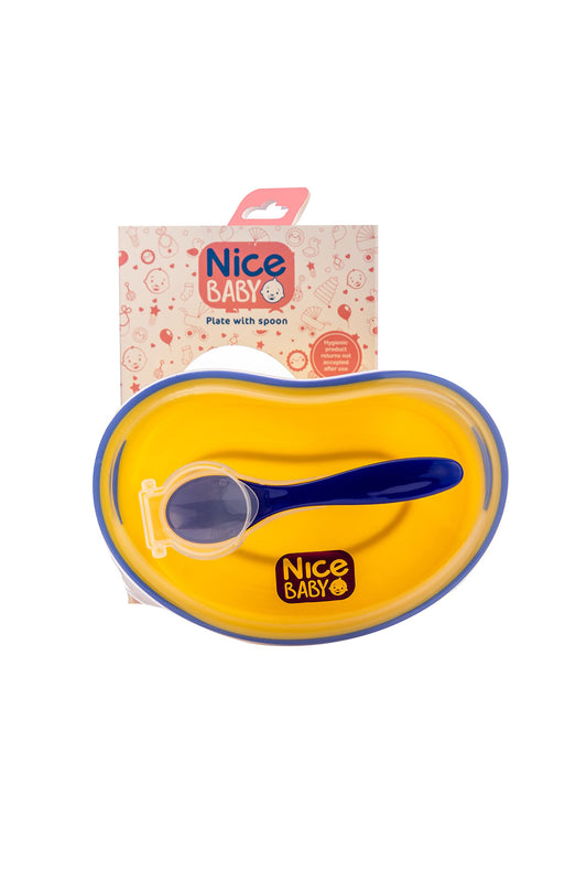 NICE BABY PLATE WITH SPOON (8362) طبق غذاء اصفر