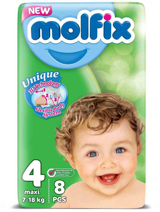 MOLFIX 4 DIAPERS MAXI (4) 7-18KG 8PCSمصرى