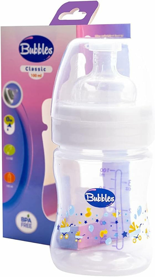 BUBBLES FEEDING BOTTLE CLASSIC 100ML (8003) بيبرونه ابيض