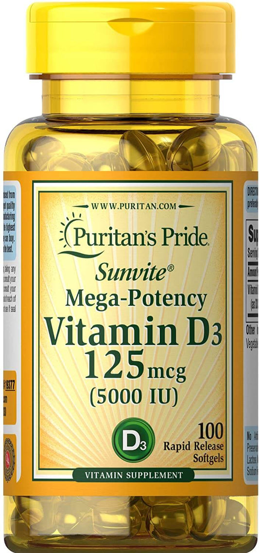PURITANS PRIDE VITAMIN D3 5000 IU 125MCG 100 CAP