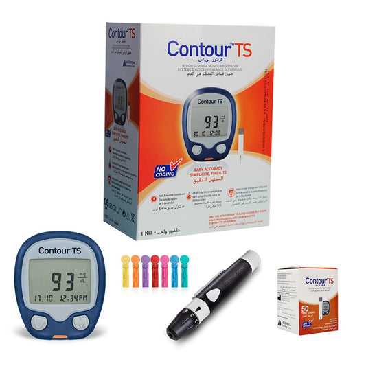 CONTOUR TS BLOOD GLUCOSE + 50 TEST STRIPS جهاز سكر